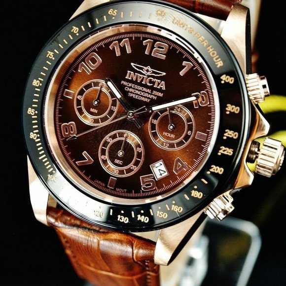 Invicta Genuine Leather Brown Rose Gold Watch